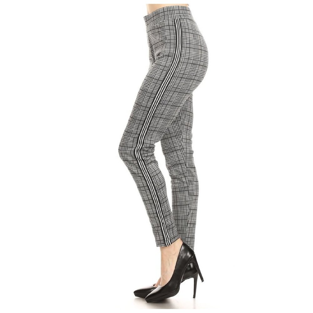 NWT-Women's Pull on Check Side Stripe Leggings